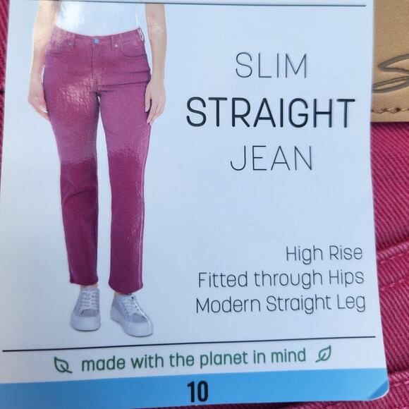 Seven7 Jeans Women's 10 Slim Straight High-Rise Fitted Hips Pink Barbiecore NWT - Picture 6 of 8